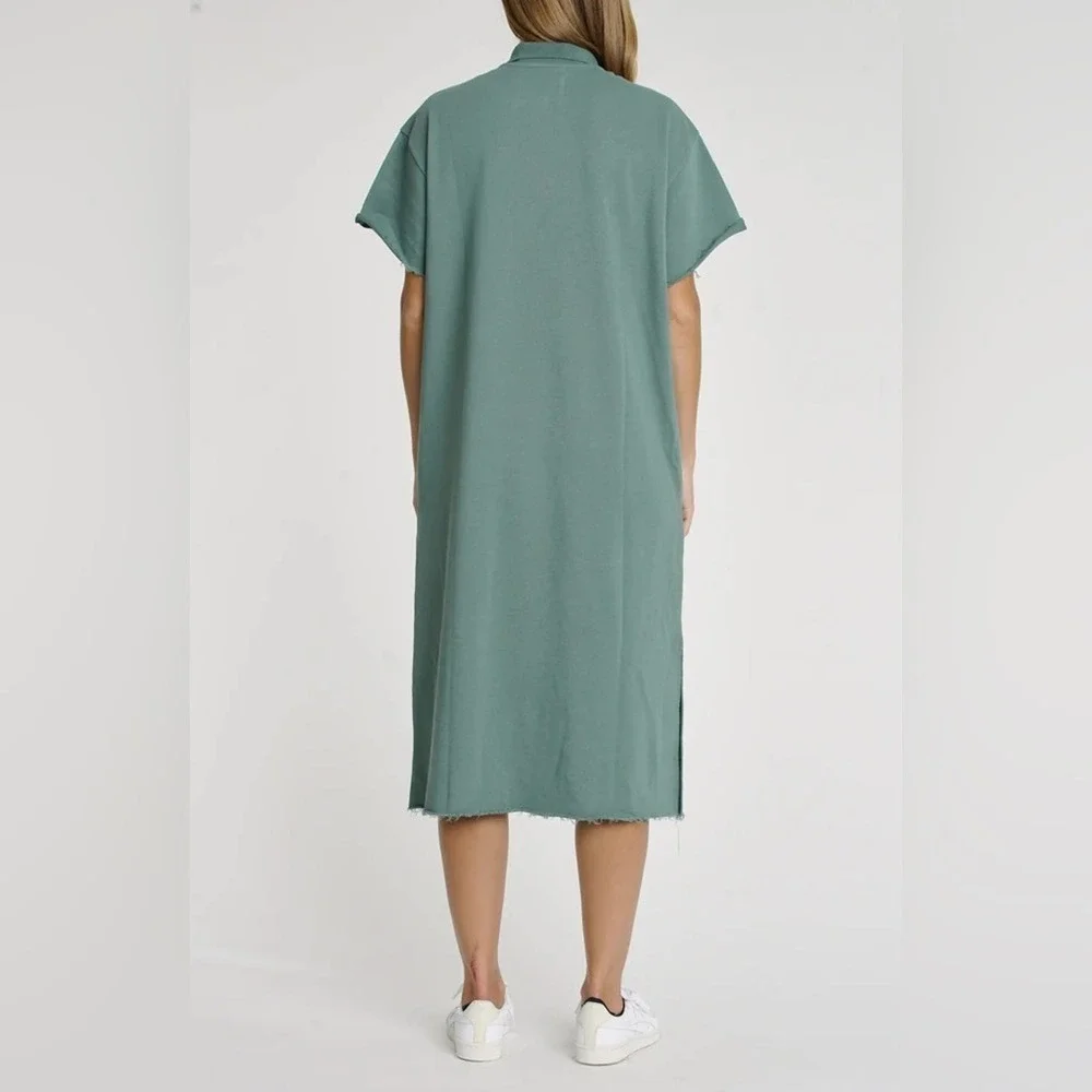 Pistola Pia Raw Hem Cotton Polo Midi Dress in Sagebrush Green Size‎ M NWT